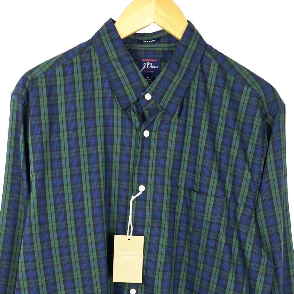 J. Crew Men’s Performance Twill Shirt Black Watch Tartan Plaid Classic Fit